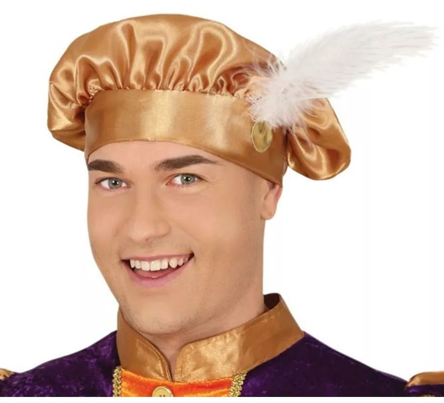 Translation missing: es.Disfraz de Paje morado y naranja con gorro para hombre