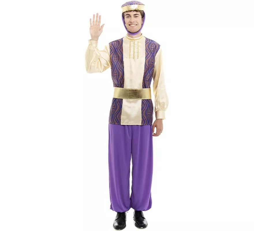 Translation missing: es.Disfraz de Paje Rey Baltasar morado con gorro para hombre