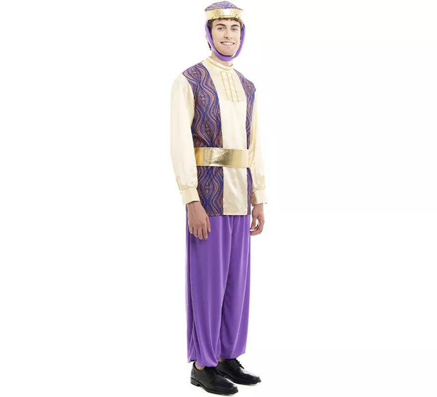 Disfraz de Paje Rey Baltasar morado con gorro para hombre