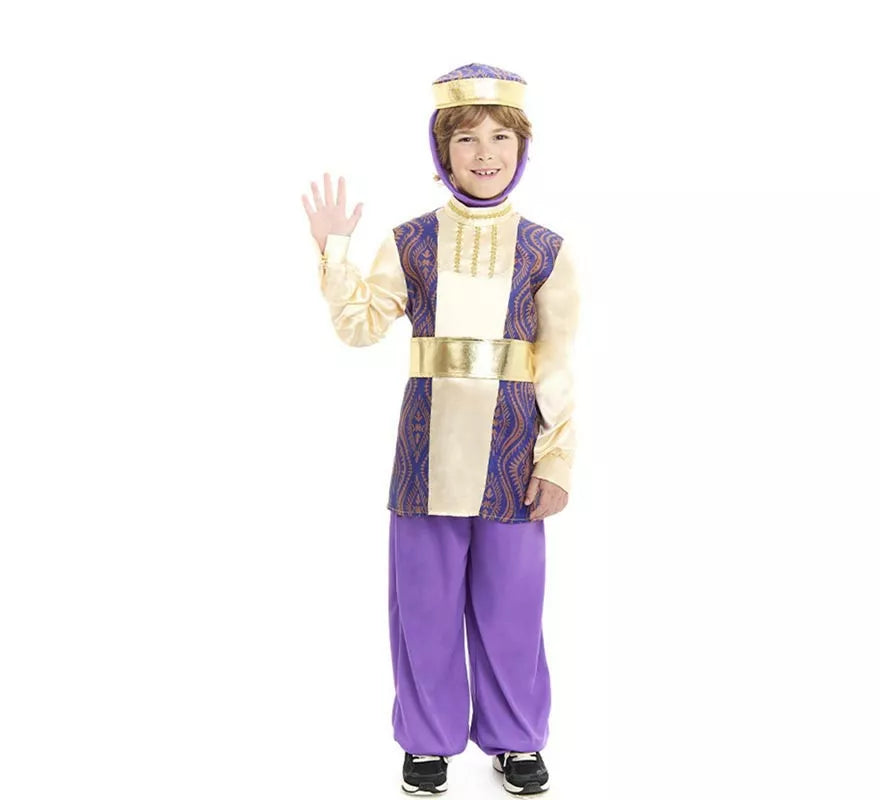 Translation missing: es.Disfraz de Paje Rey Baltasar morado con gorro para niño