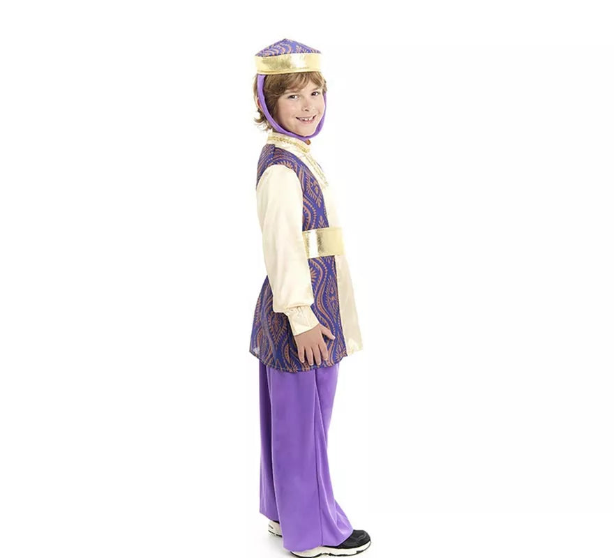 Translation missing: es.Disfraz de Paje Rey Baltasar morado con gorro para niño