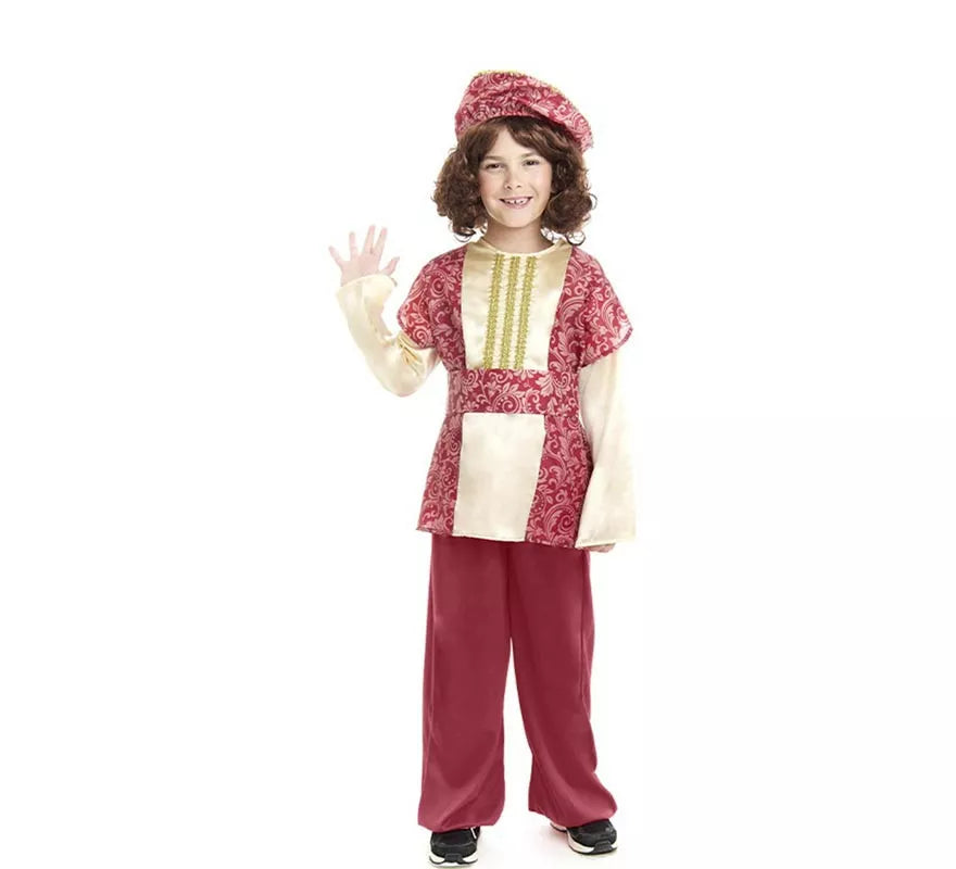 Translation missing: es.Disfraz de Paje Rey Gaspar rojo con gorro para niño