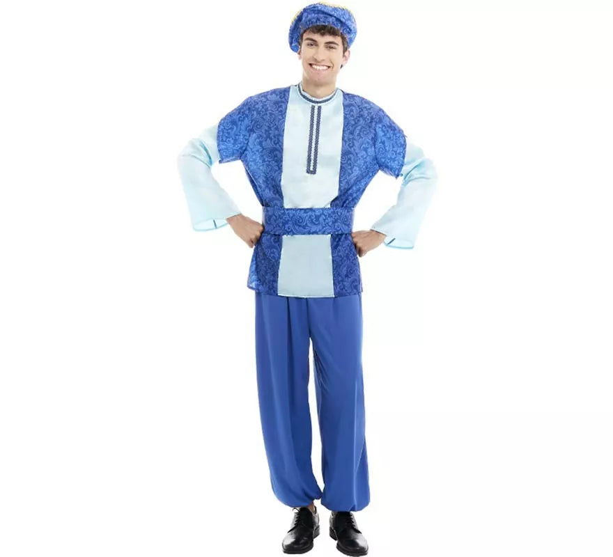 Translation missing: es.Disfraz de Paje Rey Melchor azul con gorro para hombre