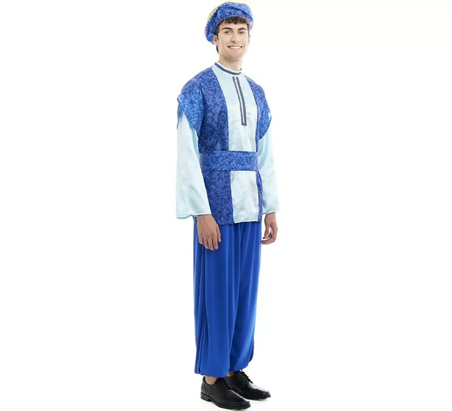 Translation missing: es.Disfraz de Paje Rey Melchor azul con gorro para hombre