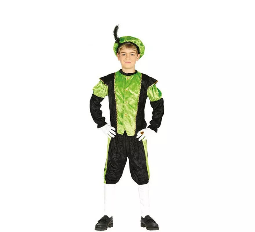 Disfraz de Paje Verde y Negro para niño