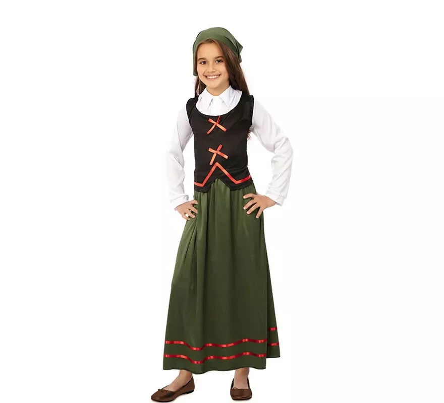 Translation missing: es.Disfraz de Pastora verde con pañuelo para niña