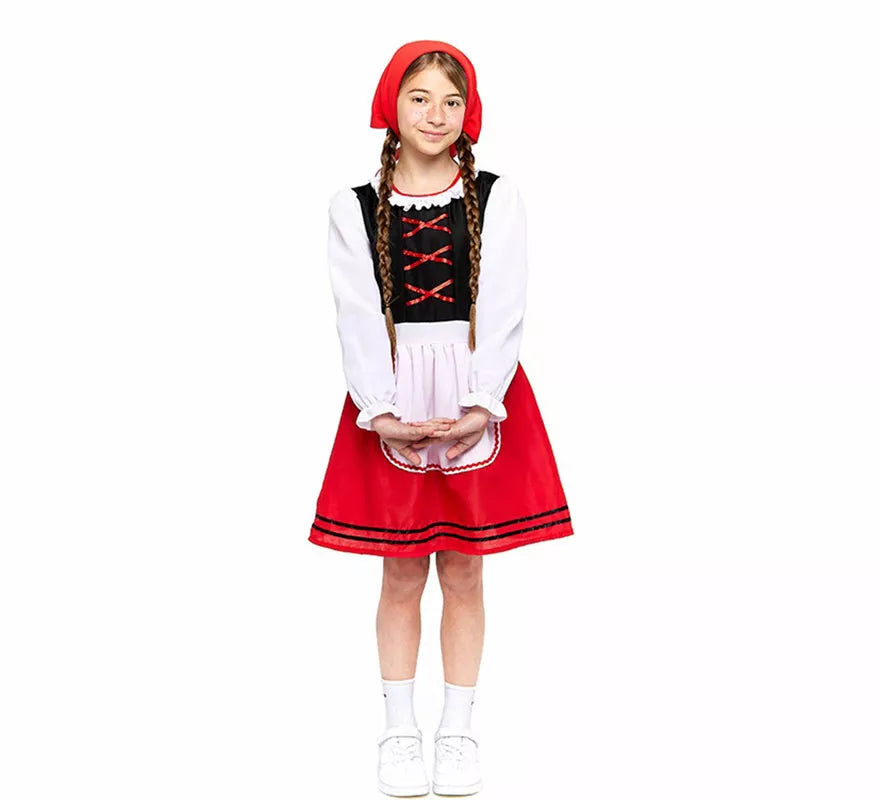 Translation missing: es.Disfraz de Pastorcilla Aldeana roja para niña