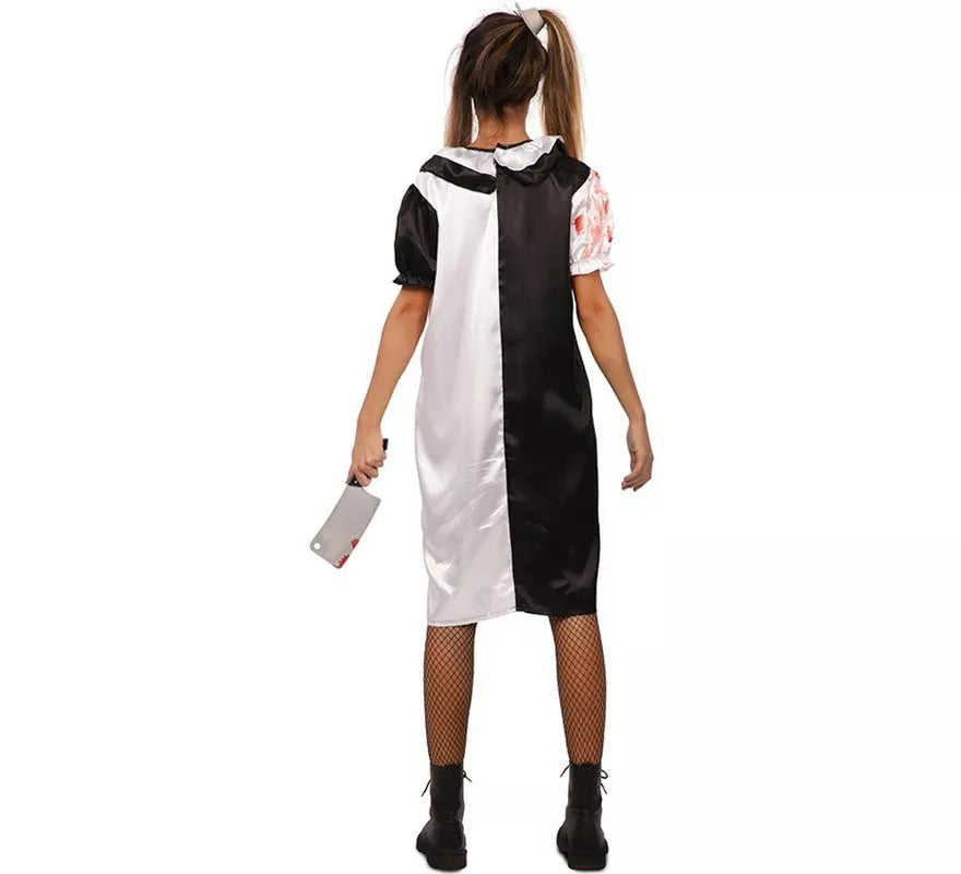 Translation missing: es.Disfraz de Payasa blanco y negro con sangre falsa para mujer