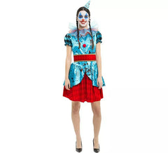Disfraz de Payasa Maniaca azul y rojo para mujer