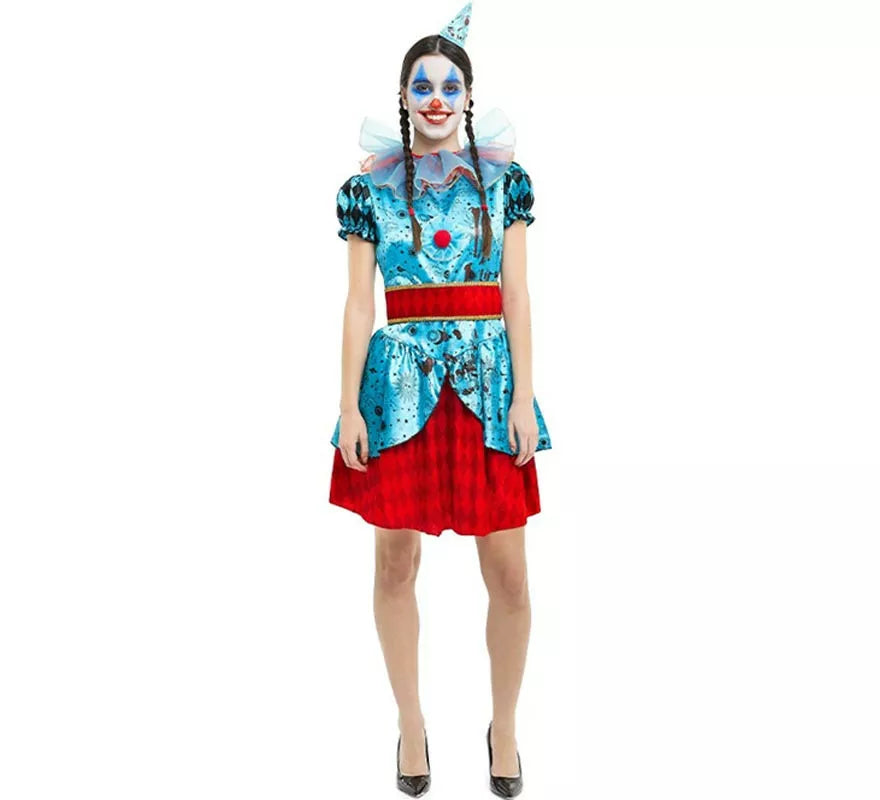 Translation missing: es.Disfraz de Payasa Maniaca azul y rojo para mujer