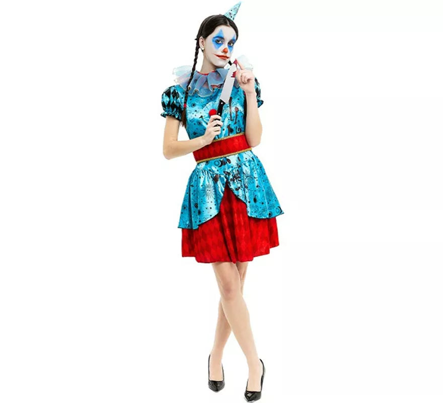 Translation missing: es.Disfraz de Payasa Maniaca azul y rojo para mujer