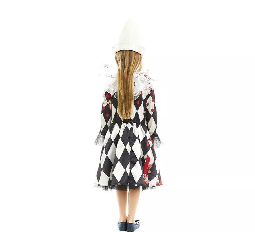 Translation missing: es.Disfraz de Payasa Pierrot Asesina con gorro para niña y adolescente