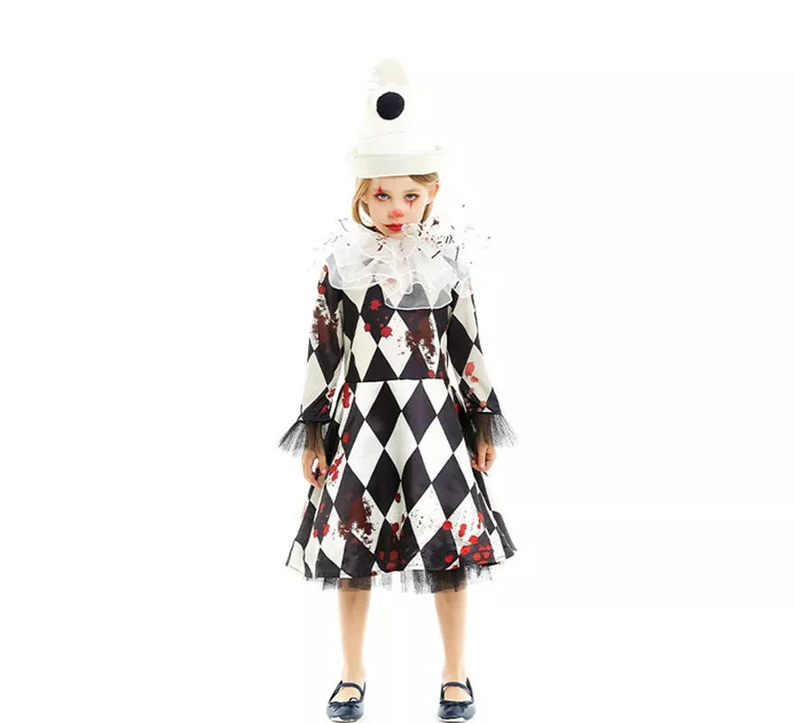 Translation missing: es.Disfraz de Payasa Pierrot Asesina con gorro para niña y adolescente