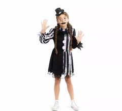 Disfraz de Payasa Terrorífica blanco y negro para niña