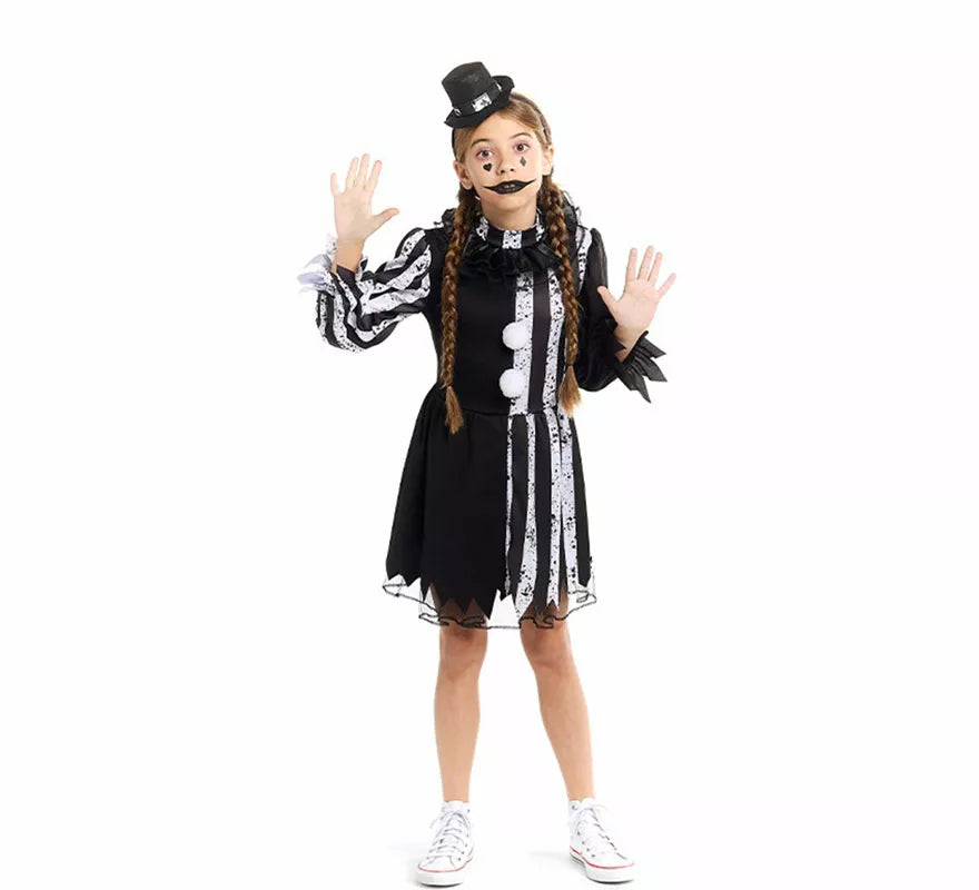 Translation missing: es.Disfraz de Payasa Terrorífica blanco y negro para niña