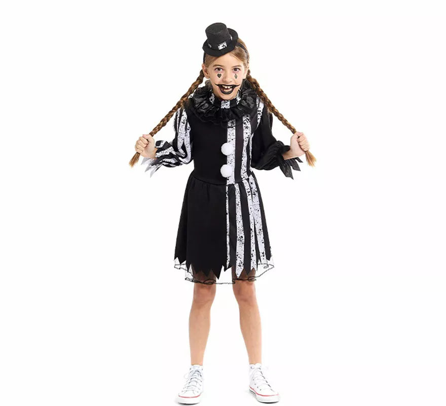 Translation missing: es.Disfraz de Payasa Terrorífica blanco y negro para niña