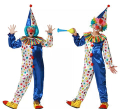 Disfraz de Payaso azul con lunares coloridos para niños