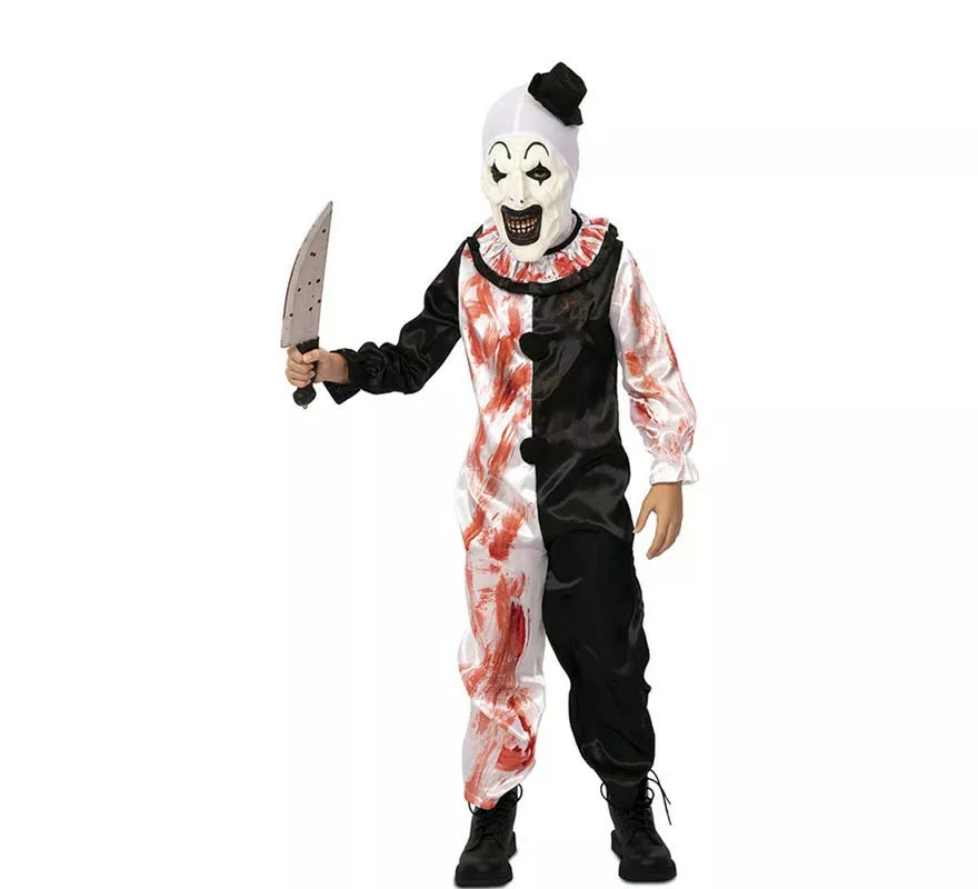 Translation missing: es.Disfraz de Payaso blanco y negro con sangre falsa para niño