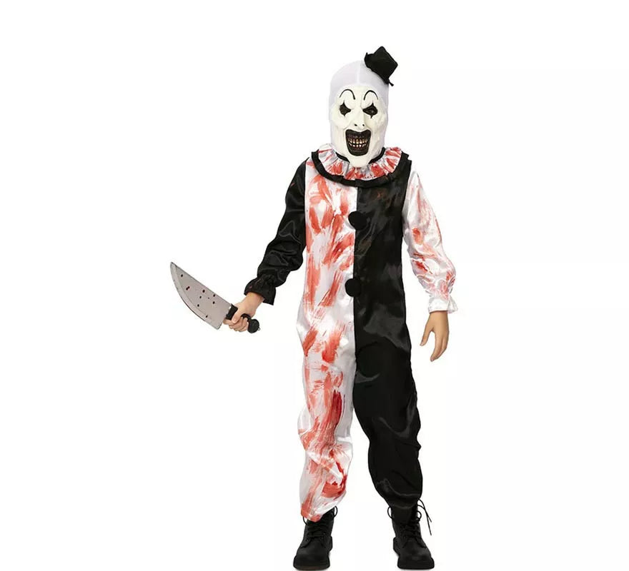 Translation missing: es.Disfraz de Payaso blanco y negro con sangre falsa para niño