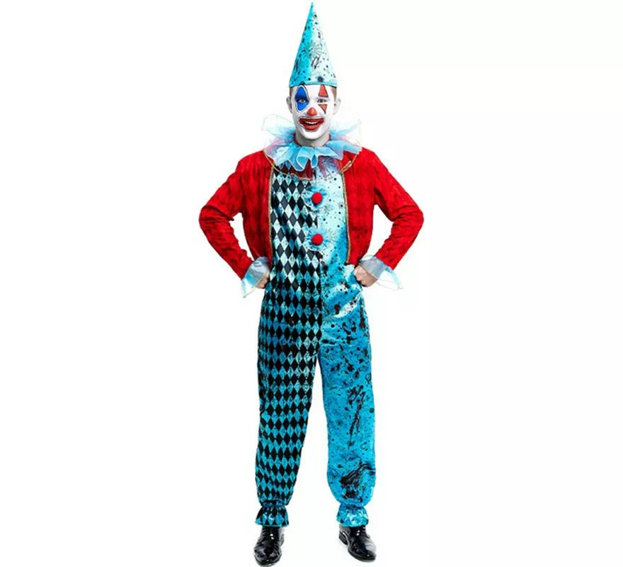Translation missing: es.Disfraz de Payaso Maniaco azul y rojo para hombre