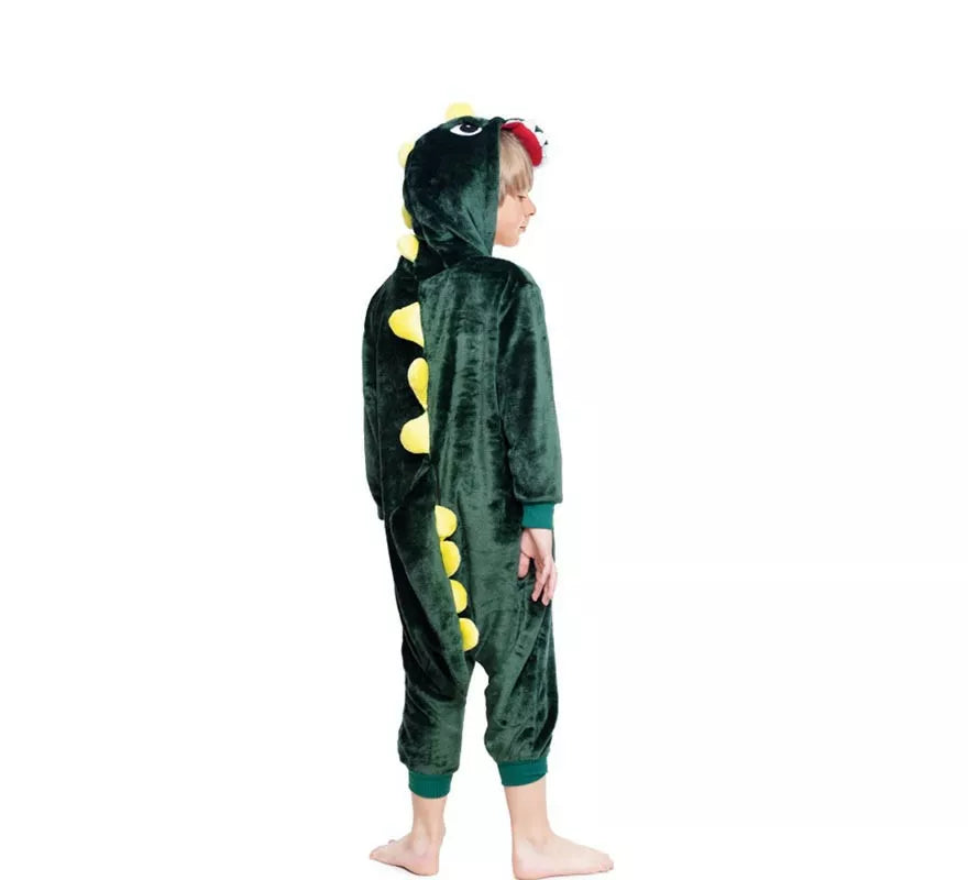 Translation missing: es.Disfraz de Pijama Dinosaurio verde y amarillo con capucha para niño