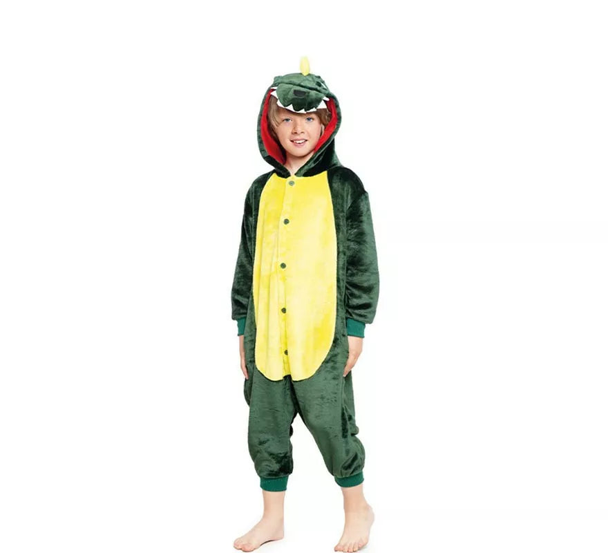 Translation missing: es.Disfraz de Pijama Dinosaurio verde y amarillo con capucha para niño