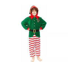 Disfraz de Pijama Elfo verde a rayas para niño