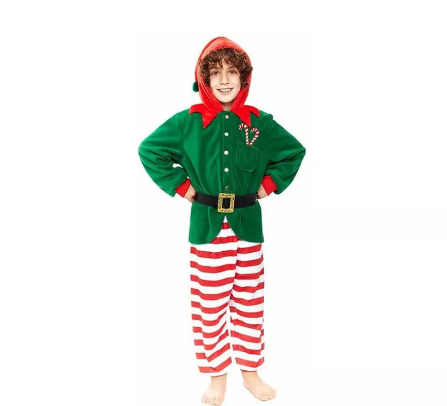 Translation missing: es.Disfraz de Pijama Elfo verde a rayas para niño