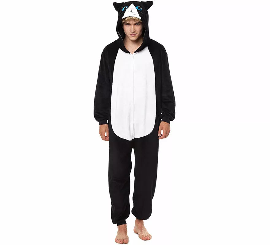 Translation missing: es.Disfraz de Pijama Gato negro y blanco para adultos