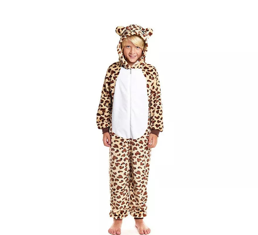 Translation missing: es.Disfraz de Pijama Leopardo marrón con capucha para niño