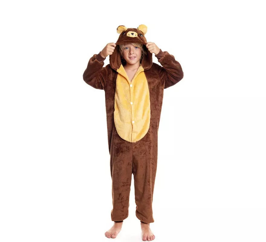 Disfraz de Pijama Oso marrón con capucha para niño