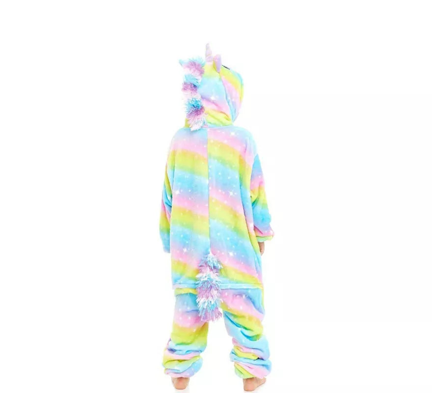 Translation missing: es.Disfraz de Pijama Unicornio Arcoíris con capucha para niña