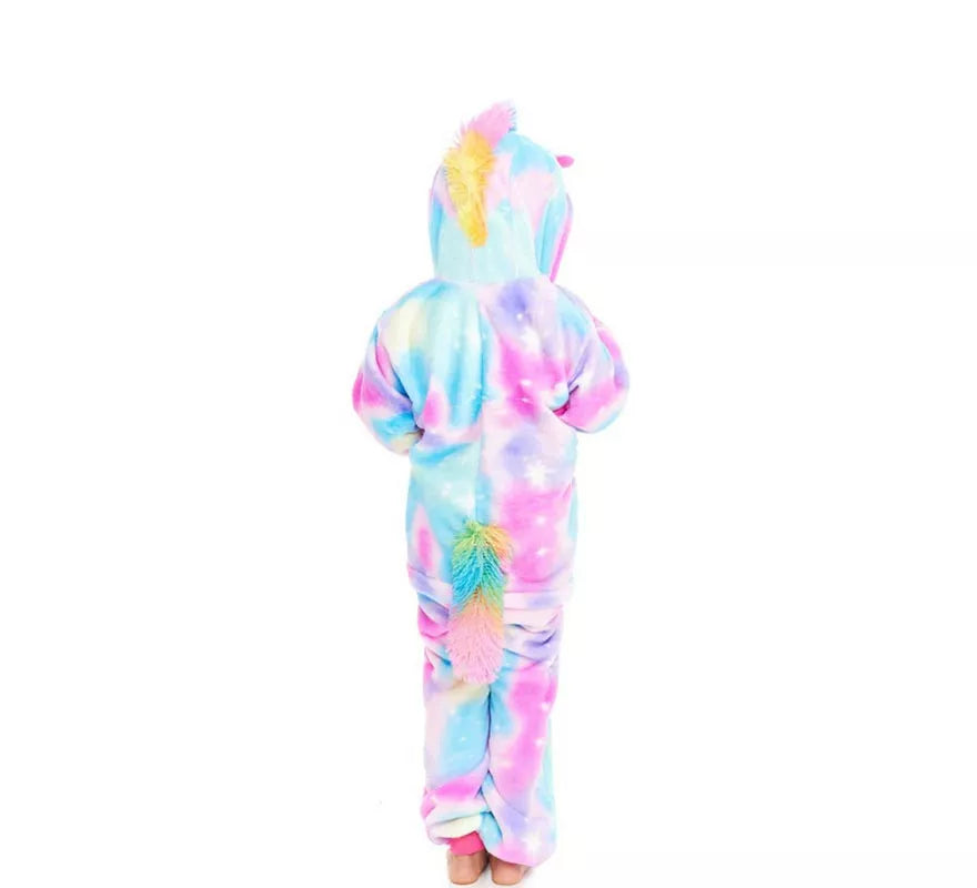 Translation missing: es.Disfraz de Pijama Unicornio azul y rosa con capucha para niña