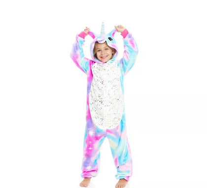 Disfraz de Pijama Unicornio azul y rosa con capucha para niña