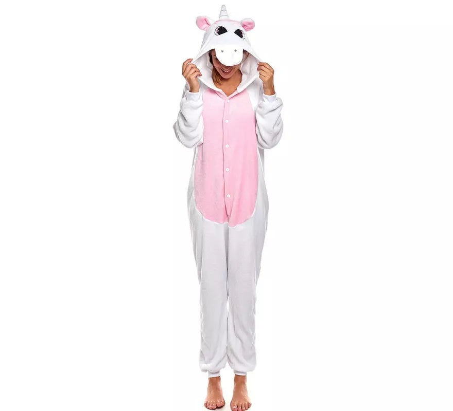 Disfraz de Pijama Unicornio blanco y rosa para adultos