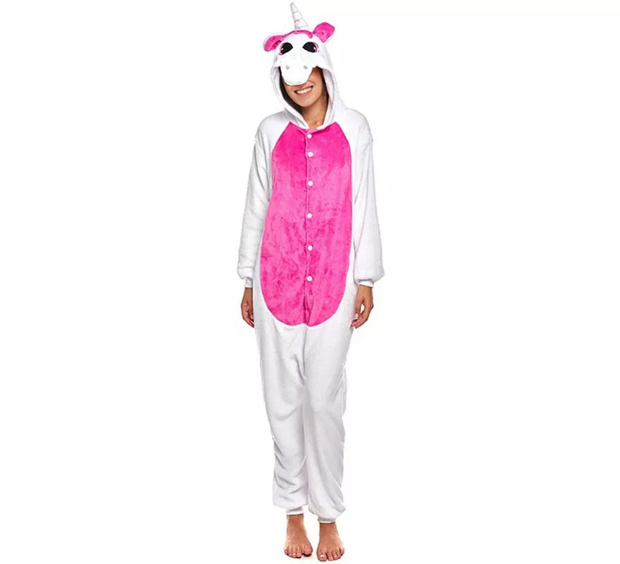 Disfraz de Pijama Unicornio fucsia y blanco para adultos