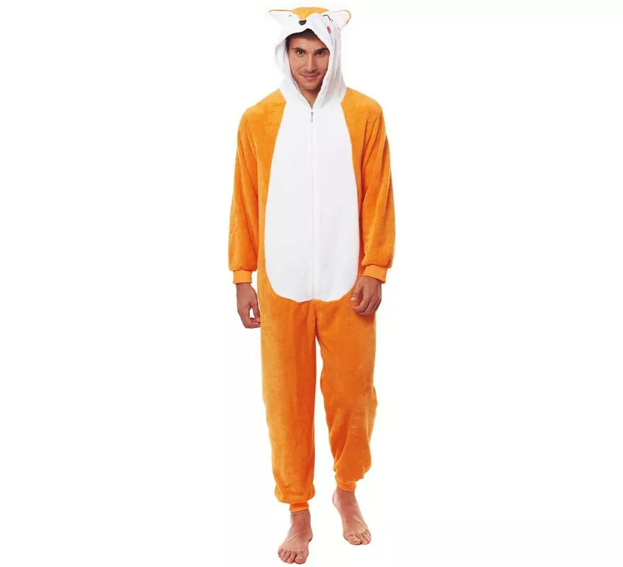Translation missing: es.Disfraz de Pijama Zorro naranja y blanco para adultos