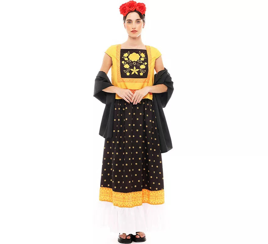 Translation missing: es.Disfraz de Frida Kahlo amarillo y negro para mujer