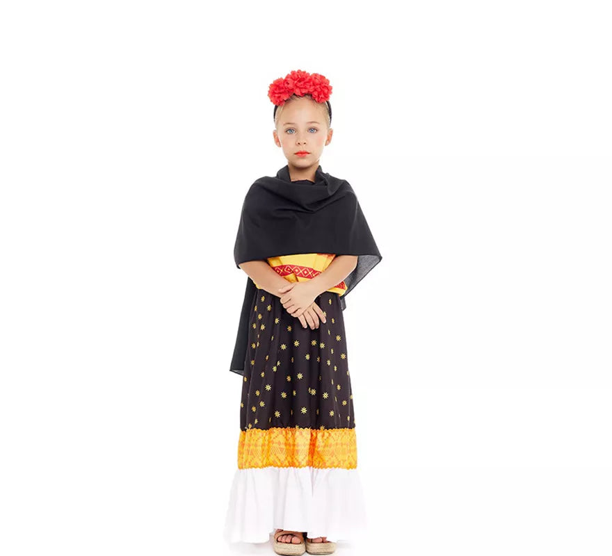 Translation missing: es.Disfraz de Frida Kahlo amarillo y negro para niña