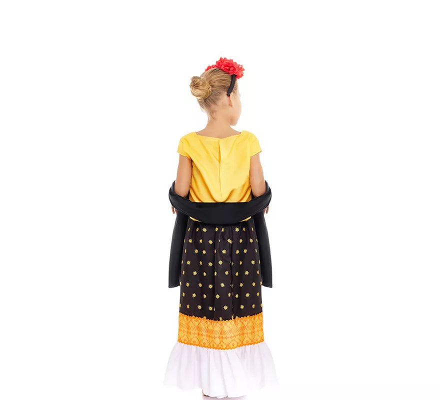 Translation missing: es.Disfraz de Frida Kahlo amarillo y negro para niña
