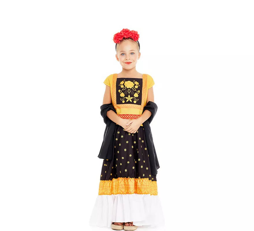 Translation missing: es.Disfraz de Frida Kahlo amarillo y negro para niña