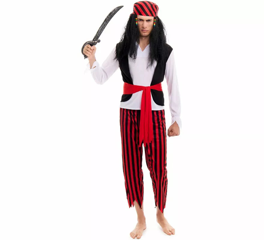 Translation missing: es.Disfraz de Pirata a rayas para hombre