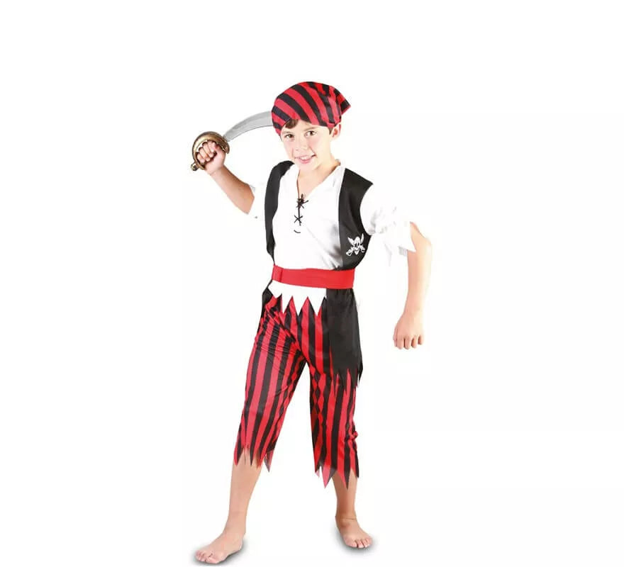 Translation missing: es.Disfraz de Pirata a Rayas rojo y negro para niño