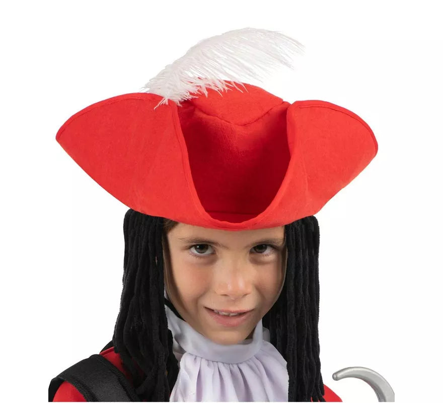 Translation missing: es.Disfraz de Pirata Garfio rojo con sombrero y peluca para niño