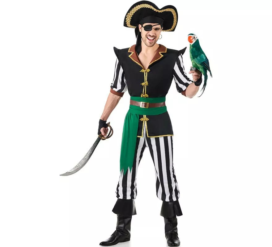 Translation missing: es.Disfraz de Pirata Parrot negro y verde para hombre