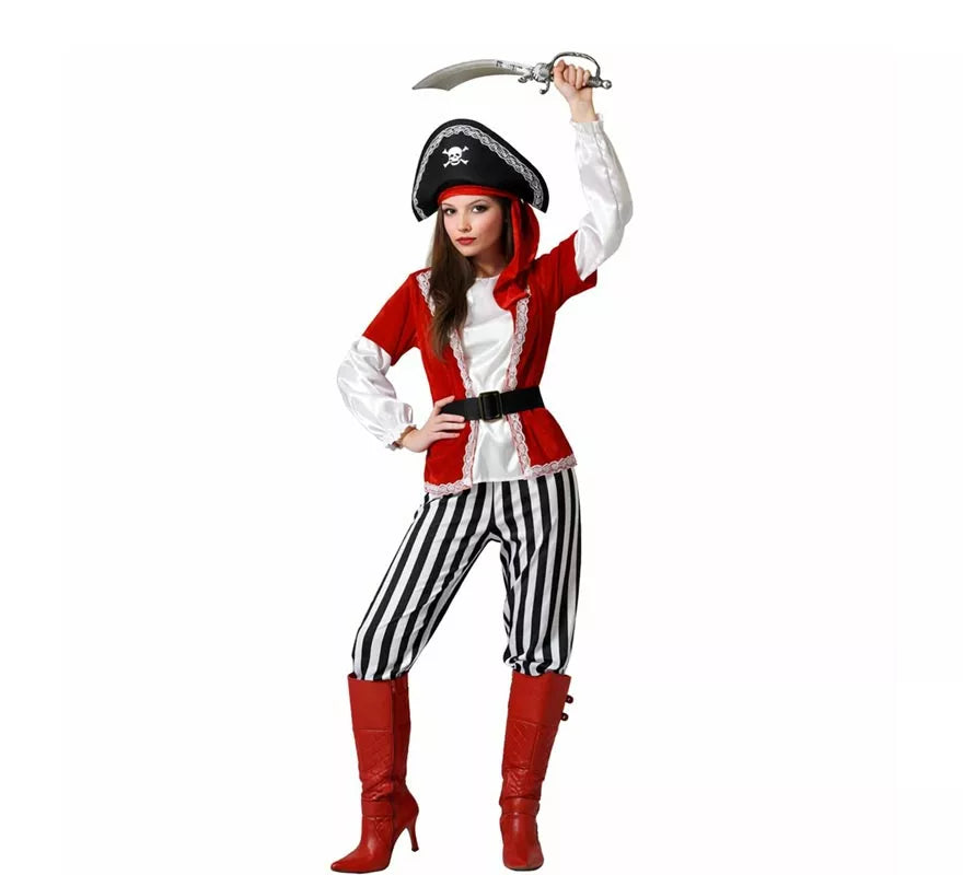 Translation missing: es.Disfraz de Pirata Rayas para mujer