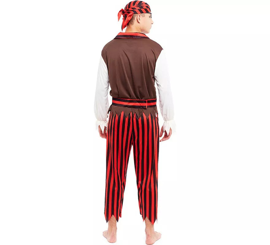 Translation missing: es.Disfraz de Pirata rojo a rayas para hombre