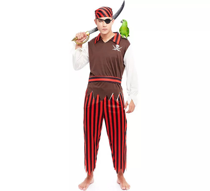 Translation missing: es.Disfraz de Pirata rojo a rayas para hombre