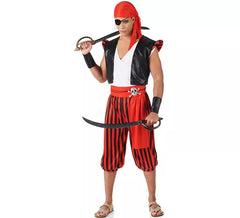 Disfraz de Pirata rojo a rayas para hombre