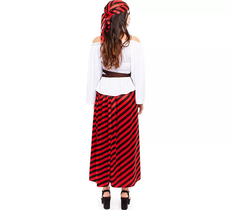 Translation missing: es.Disfraz de Pirata rojo a rayas para mujer